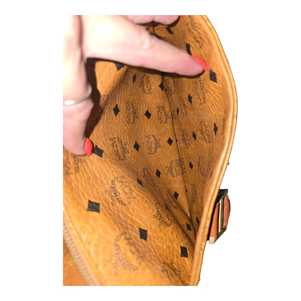 MCM Vintage Monogram Logo Visetos Boston Bag Tan Leather PVC Handbag, WI… - Picture 14 of 17